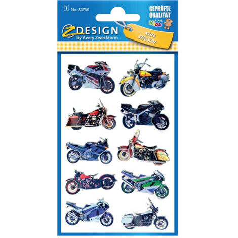 SOBRE CON 1 HOJA 76X120MM Y 10 PEGATINAS 3D MOTOCICLETAS AVERY 53750