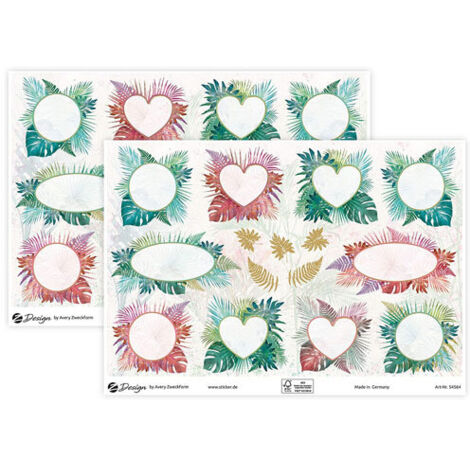 SOBRE CON 2 HOJAS 76X120MM Y 30 PEGATINAS FONDO JARDIN AVERY 54564