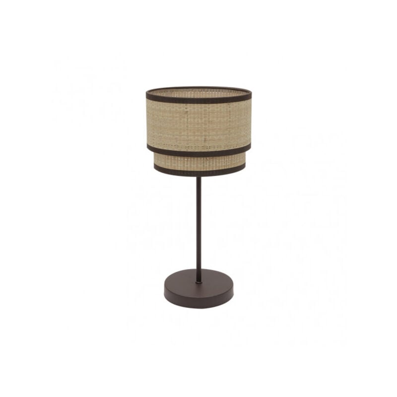 Image of Fabrilamp - Lampada da tavolo alta Roque marrone con paralume