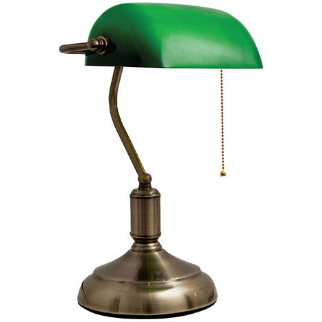 Sobremesa BANCARIO 1xE27 L.27xAn.19xAl.38cm Cuero/Verde