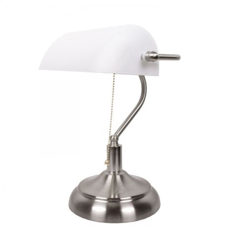 Sobremesa BANCARIO 1xE27 L.27xAn.19xAl.38cm Niquel/Blanco