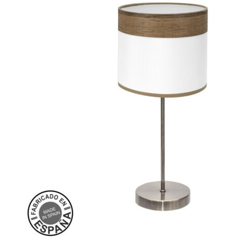 Sobremesa cloe 1xe14 cuero/blanca-madera oscura 42x18x18 cm