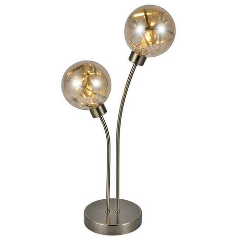 Sobremesa de dos tulipas modelo VARANASI cuero FABRILAMP