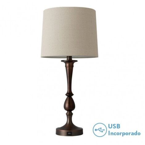Sobremesa Khalifa E27 marrón puerto USB