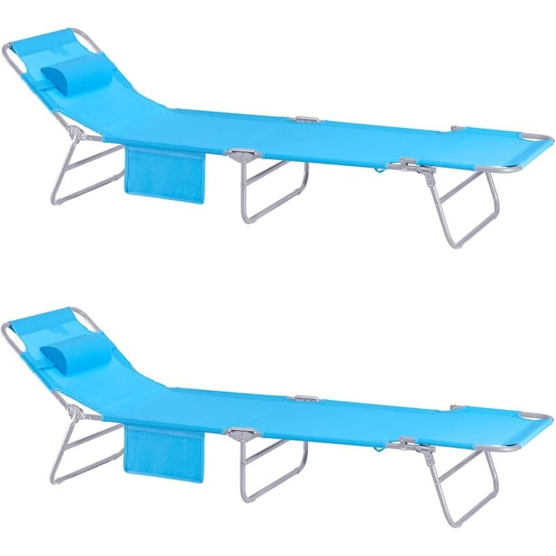 Sobuy - Set of 2 Adjustable Folding Outdoor Camping Chair Bed,Blue OGS35-Bx2