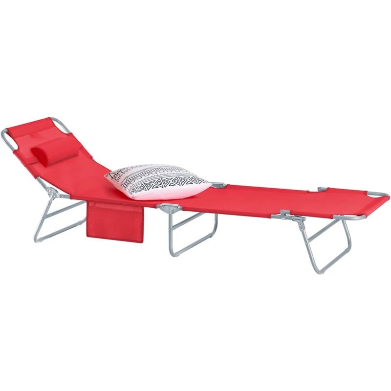 Sobuy - Adjustable Reclining Garden Bed Chair Red Folding Deck Chair, OGS35-R