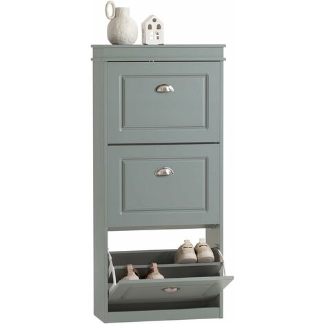 SoBuy 3 Drawers Shoe Cabinet Shoe Rack Shoe Storage Cupboard Organizer Unit, Grey,FSR94-HG
