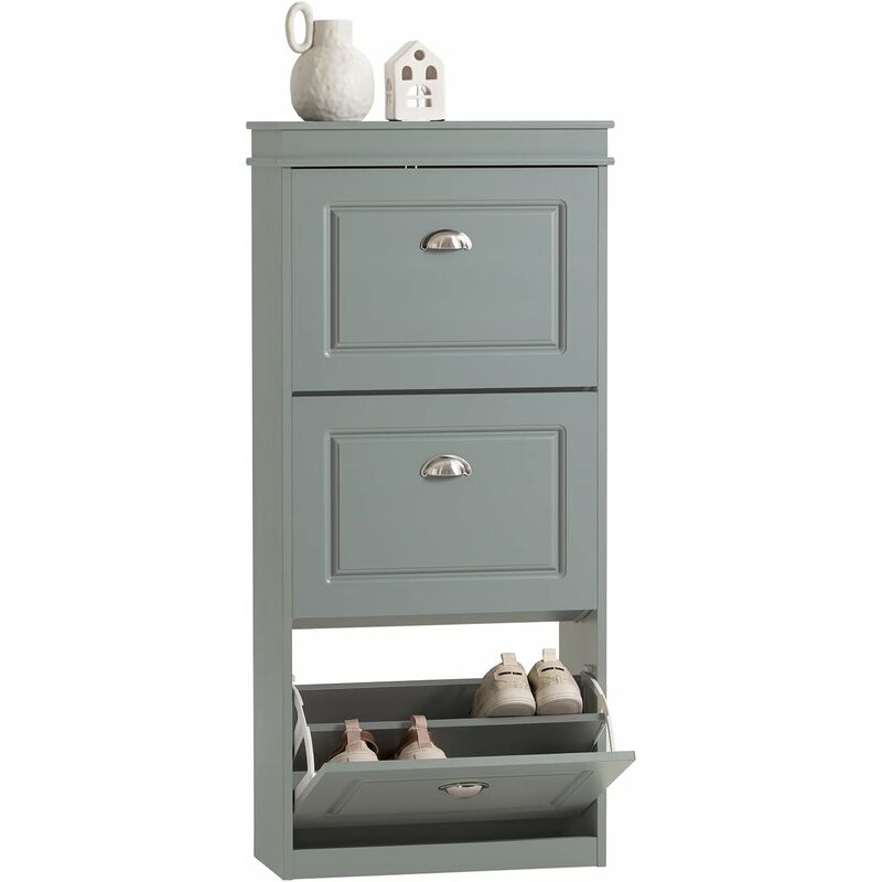 Sobuy - 3 Drawers Shoe Cabinet Shoe Rack Shoe Storage Cupboard Organizer Unit, Grey, fsr94-hg