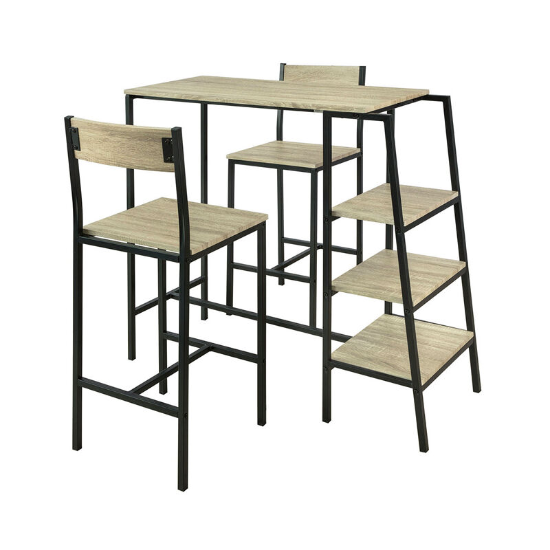 Sobuy - OGT16-N Design Bartisch Set 3-teilig Sitzgruppe Stehtisch Bistrotisch Esstisch mit 3 Ablagen Küchentisch mit 2 Stühlen