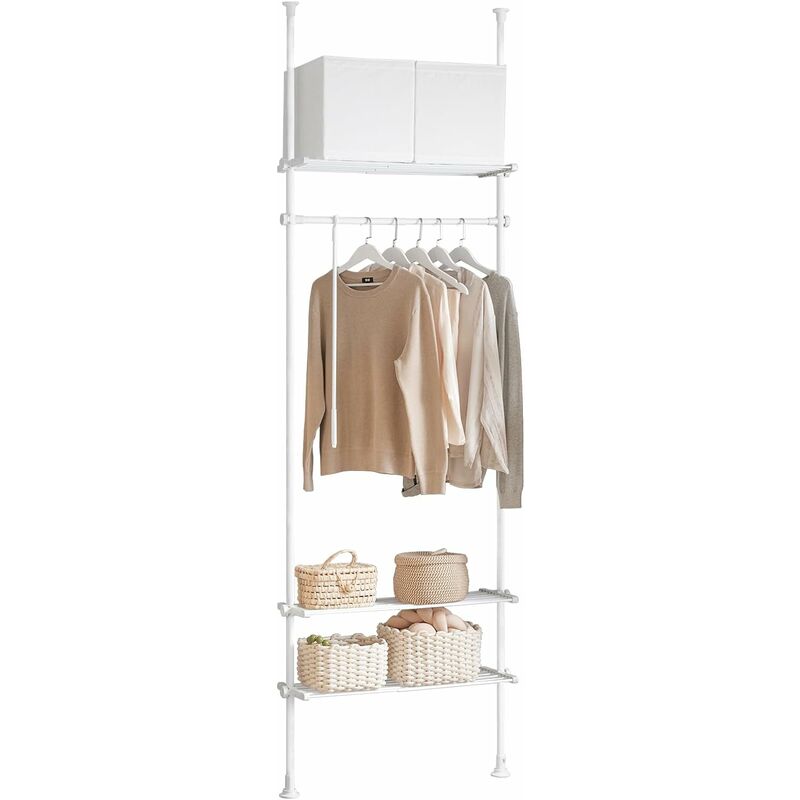 Sobuy - Adjustable Wardrobe Organiser Clothes Shelf System Hanging,White,KLS07-W