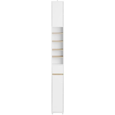 SoBuy Armadio Colonna bagno, Mobile bagno alto con 2 Ante e 1 cassetto altezza: 180 cm Bianco-Naturale BZR34-WN