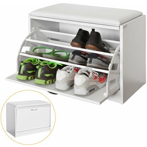 SoBuy® Armario zapatero, Taburete, puff caja, banco, estantería para zapatos, Chifonier, FSR16-W, ES
