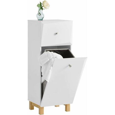 Sobuy – Armoire à linge BZR93W – Meuble de rangement avec 1 tiroir et 1 panier amovible – MDF E1 – Dimensions L34 x P30 x H90 cm – Capacité 20 kg