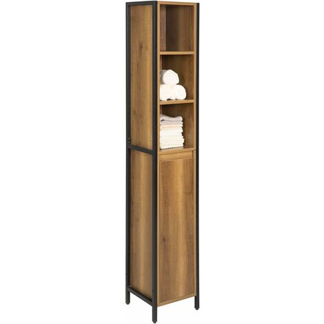 Sobuy – Armoire haute et étroite 168cm – BZR62PF – 3 étagères intérieures – 1 porte – Panneaux de particules et métal – Rangement salle de bain