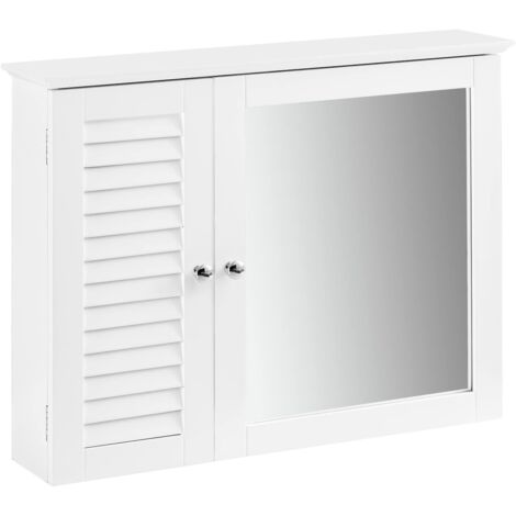 Sobuy – Armoire miroir salle de bain BZR55W – Meuble haut suspendu 65cm x 15cm x 49cm – 5 niveaux de rangement réglables – Bois MDF laqué blanc