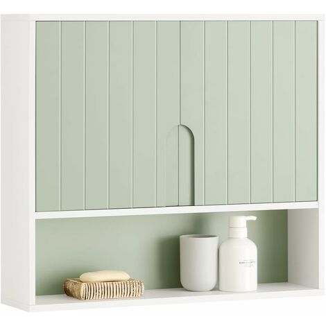 Sobuy – Armoire murale de salle de bain 60x15x54 cm avec 2 portes et étagères réglables – Compartiment ouvert pour rangement – BZR140GR