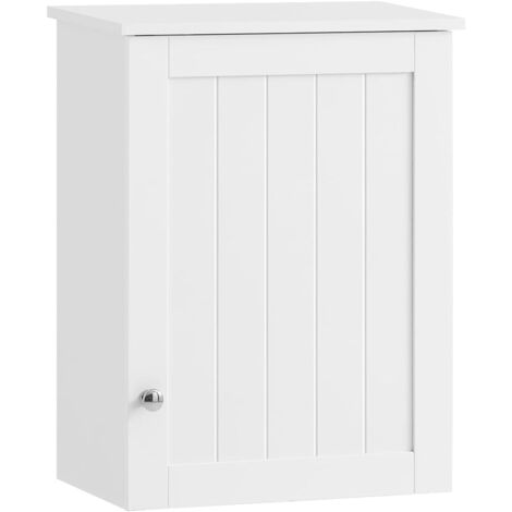 Sobuy – Armoire murale salle de bain 40x52x23 cm – Bois MDF laqué blanc – Porte avec poignée métal – Étagères réglables – BZR19W