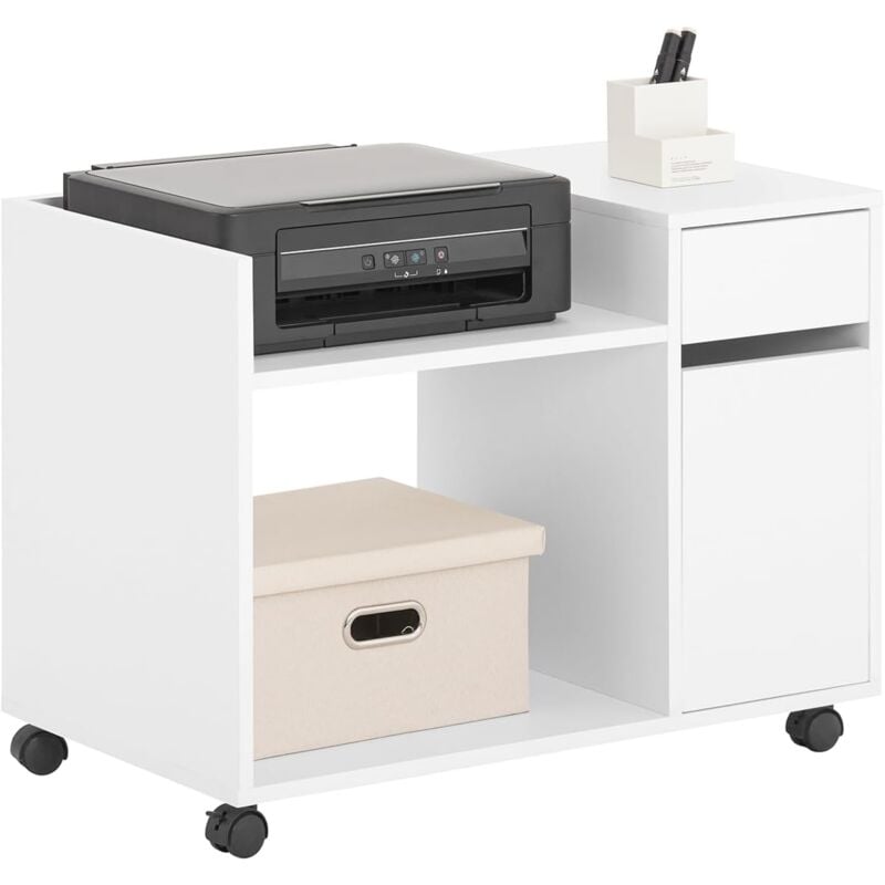 Sobuy - ASK02-W Caisson de Bureau à Roulettes, Support Imprimante Roulant, Organiseur Bureau, Meuble de Rangement Bureau, Caisson de Rangement avec