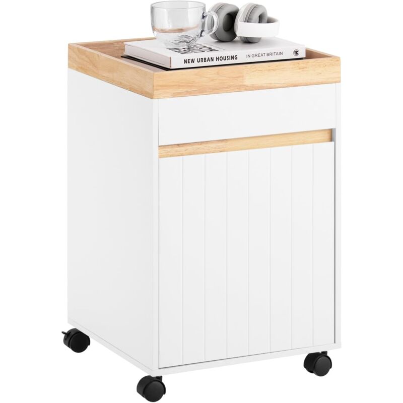 Sobuy - ASK03-W Caisson de Bureau à Roulettes, Organiseur Bureau, Meuble de Rangement Bureau, Caisson de Rangement Bureau avec Tiroirs – 40x40x63 cm,