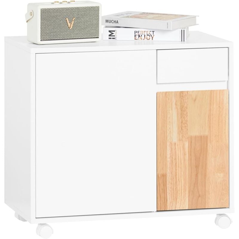 Sobuy - ASK04-WN Caisson de Bureau à roulettes, Support Imprimante Roulant, Organiseur Bureau, Meuble de Rangement Bureau, Caisson de Rangement avec
