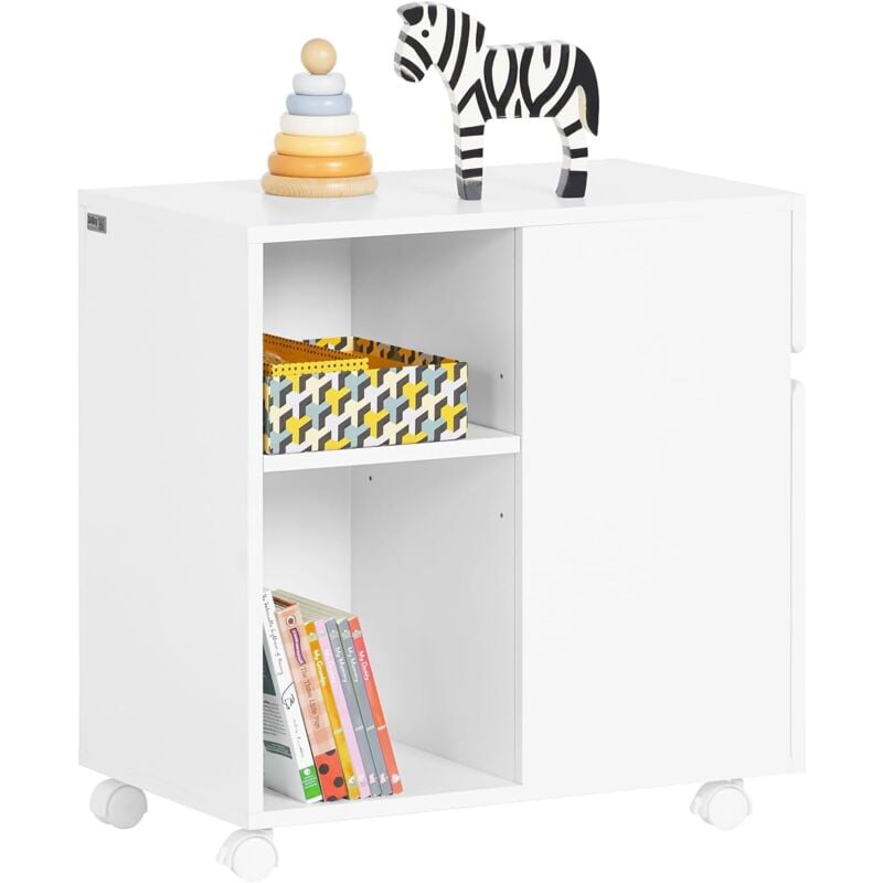 Sobuy - ASK05-W Caisson de Bureau Support Imprimante Roulant Organiseur Bureau Mobile Caisson avec Tiroirs et Compartiments, Meuble de Rangement