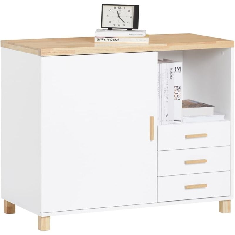 ASK07-WN Caisson de Bureau, Support Imprimante, Organiseur Bureau, Meuble de Rangement Bureau, Caisson de Rangement avec Tiroirs, – 90x45x75 cm