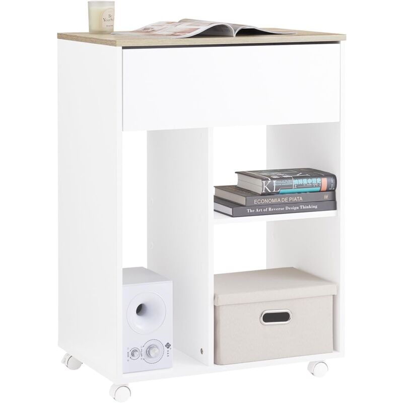 Sobuy - ASK10-WN Caisson de Bureau à Roulettes, Support Imprimante Roulant, Organiseur Bureau, Meuble de Rangement Bureau, Caisson de Rangement avec