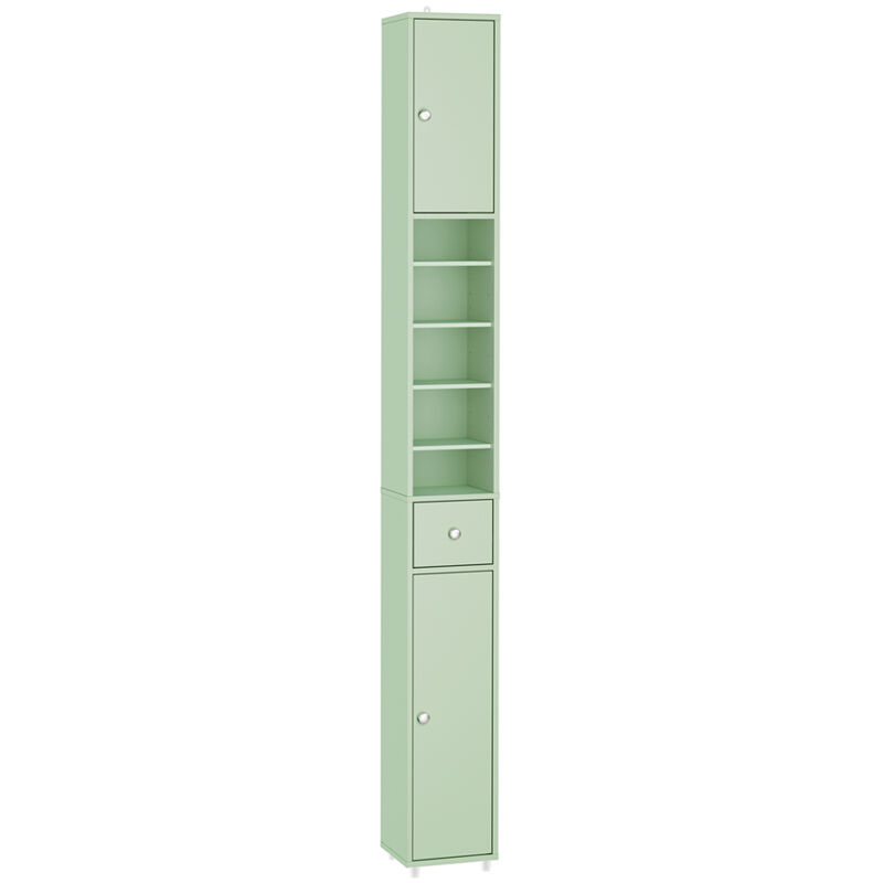 Sobuy Bad-schrank 20 Cm - Schmale Regaltruhe Mit Schublade Und Verstellbaren Ablagen - Kompakter Badschrank Für Wc, Kleine Räume - Grün, Mdf,
