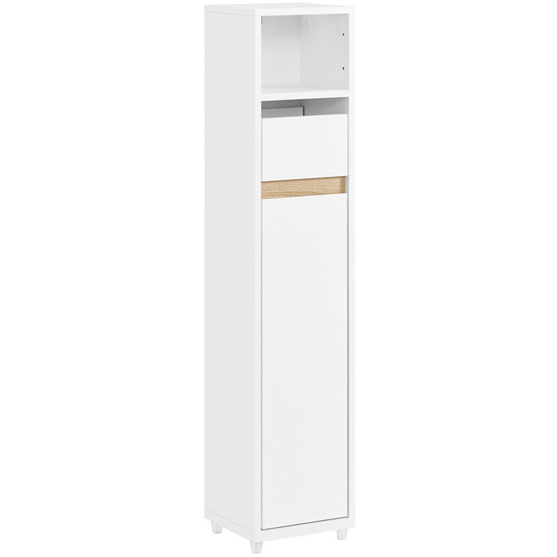 Sobuy Badmöbel Für Schmale Räume - Kompaktes Regal Mit Verstellbarem Fach Und Schublade Fürs Badezimmer - Wc-möbel Aus Holz, Weiß, 20x20x96 Cm,