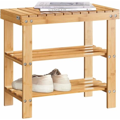 Sobuy Bamboo Shoe Rack With Seat On Top Bathroom Shelf L50cm
