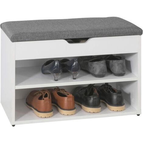 Sobuy – Banc à chaussures avec coussin 2 niveaux – Compartiment rangement – Gris 60x30x44 cm – Tapis protecteurs anti-dérapants – FSR25HG