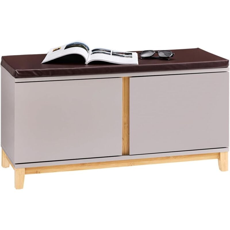 Banc à Chaussures Banc de Rangement Meuble à Chaussures d'Entrée avec Siège Rembourré et 2 Portes, pour Couloir, Entrée, Chambre à Coucher, FSR117-KA