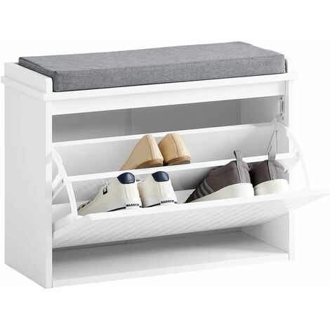 Sobuy – Banc à chaussures FSR98W – Meuble à chaussures blanc laqué avec coussin rembourré – Dimensions L62 x P26 x H46 cm – Capacité 150 kg