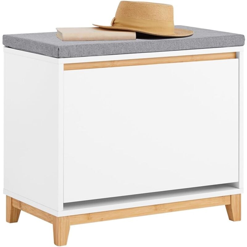 Sobuy - Banc Chaussures, Rangement pour Chaussures, Armoire à Chaussures, Meuble d'Entrée, Coffre avec 1 Abattants et 1 Coussin, pour Couloir, Salon