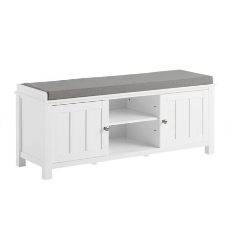 Sobuy – Banc de rangement à chaussures FSR35W – Dimensions L105 x P35 x H43 cm – Bois MDF laqué blanc – Coussin rembourré pour confort