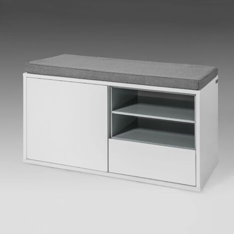 Sobuy – Banc de rangement à chaussures FSR37W – Dimensions L80 x P35 x H46 cm – Bois MDF avec coussin en polyester – Tiroir et étagères réglables