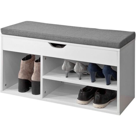 Sobuy – Banc de rangement à chaussures FSR45HG – 2 niveaux – Coussin rembourré – Dimensions L80cm x P30cm x H46cm – Matériau mélamine et polyester