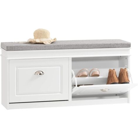 SoBuy Banc de Rangement à Chaussures Meuble d'entrée avec Coussin, FSR64-W