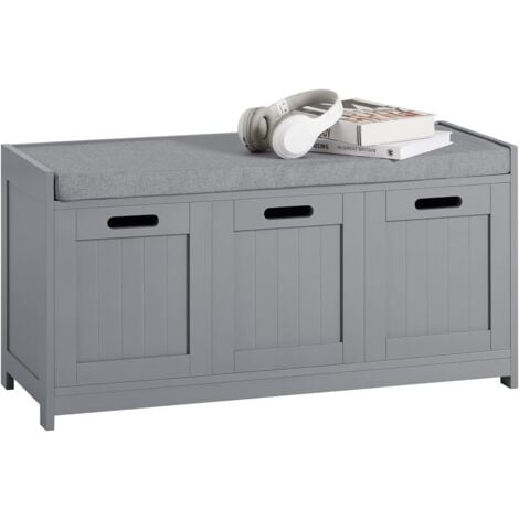 SoBuy Banc de Rangement avec 2 Portes 1 Cube et Coussin Rembourré Meuble, 90x35x30cm, FSR80-SG