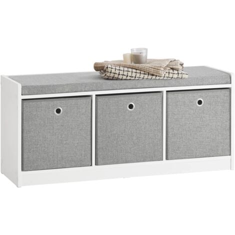 SoBuy Banc de Rangement avec Coussin Rembourré Meuble Entrée, 3 Paniers, 102x32x45cm, FSR65-DG