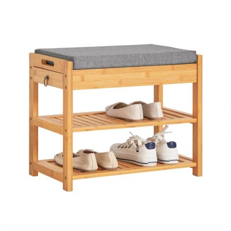 Sobuy – Banc de rangement chaussures 3-en-1 en bambou massif avec siège rembourré et tiroir secret – L55xP30xH46cm – FSR49N