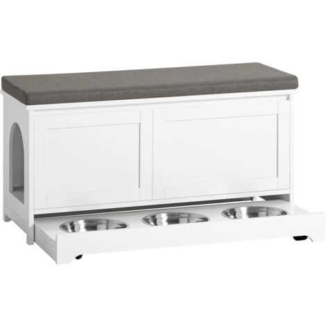 Sobuy – Banc d'entrée avec coussin rembourré – 2 portes et 3 bols en acier inoxydable – Bois MDF – 90x36x44 cm – Charge 150 kg – FSR136W