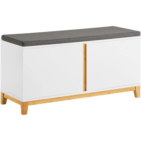 Sobuy – Banc d'entrée avec siège rembourré et 2 portes – Dimensions 90 x 34 x 46 cm – MDF et bambou – FSR117W