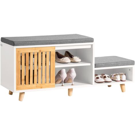 Sobuy – Banc de rangement à chaussures avec coussin rembourré – 1 porte coulissante, 3 compartiments, bois MDF, 101x35x46 cm – FSR125WN