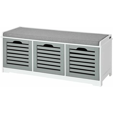 SoBuy® Banco de almacenamiento con acolchados cojines y 3 cubos, entrada zapato gabinete Dresser cómodo banco FSR23-HG, ES