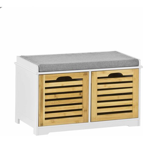SoBuy® Banco de almacenamiento con cojines y 2 cubos de entrada del gabinete Dresser zapato cómodo banco FSR23-K-WN, ES