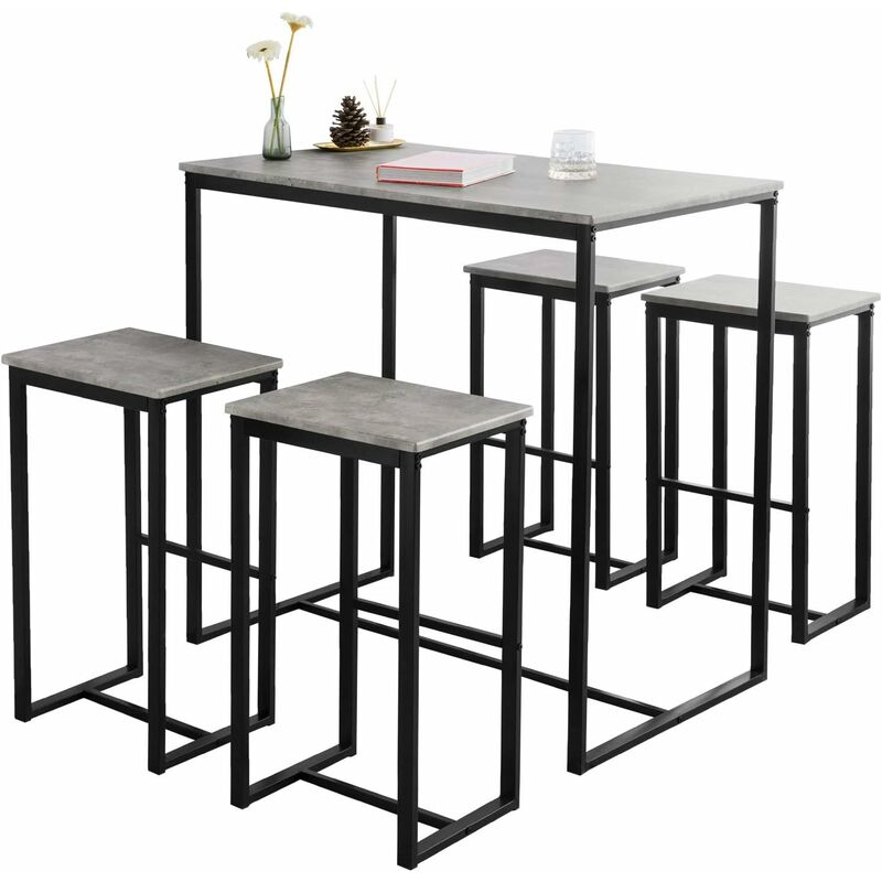 OGT15-HG,Dining Set Breakfast Bar Set Bar Set-1 Bar Table and 4 Stools,Grey Tops - Sobuy