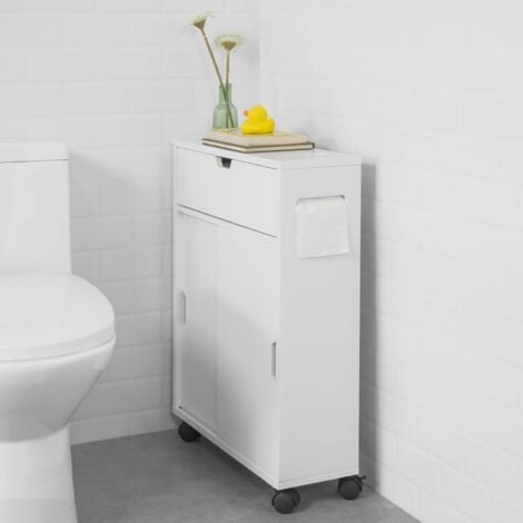 SoBuy Bathroom Cabinet Storage Shelf on Wheels, Bathroom Toilet Paper Storage Cabinet,BZR31-W