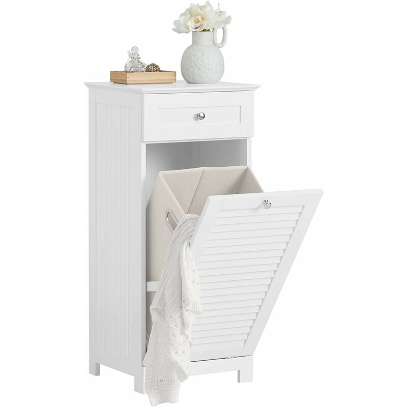 Bathroom Laundry Basket Laundry Cabinet Bathroom Storage Cabinet with Drawer and Shutter Door,BZR73-W - Sobuy