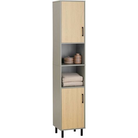 SoBuy Bathroom Tall Cabinet Tall Cupboard with 2 Doors and 2 Open Storage Compartments,BZR131-NG